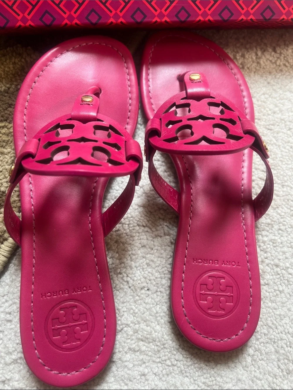 Tory Burch Hot Pink Miller Leather Thong Sandals
